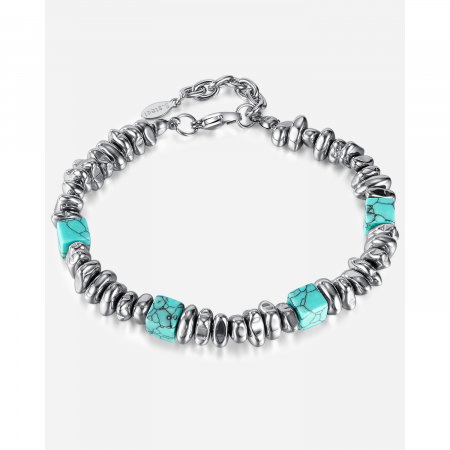 Bratara inox reglabila Unisex cu Hematit si Turcoaz [14]