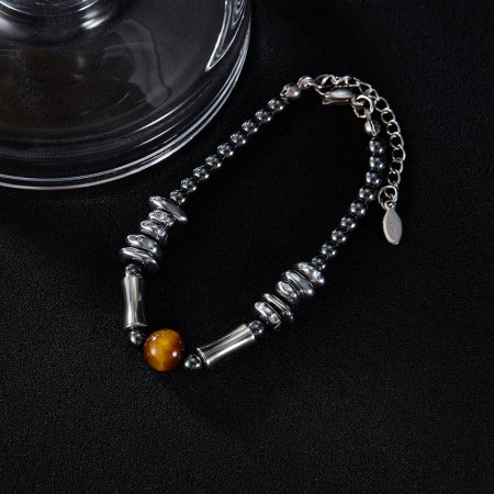 Bratara inox reglabila Unisex cu Ochi de Tigru si Hematite [12]