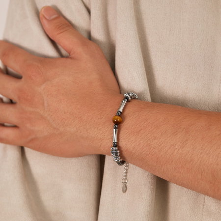 Bratara inox reglabila Unisex cu Ochi de Tigru si Hematite [6]