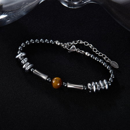 Bratara inox reglabila Unisex cu Ochi de Tigru si Hematite [3]