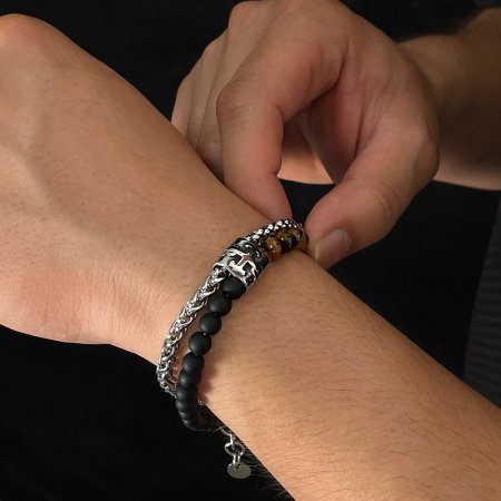 Bratara inox reglabila Unisex cu Ochi de Tigru si Roca Vulcanica [10]