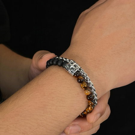Bratara inox reglabila Unisex cu Ochi de Tigru si Roca Vulcanica [7]