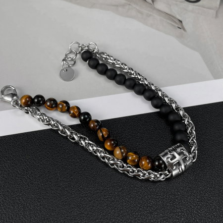 Bratara inox reglabila Unisex cu Ochi de Tigru si Roca Vulcanica [2]