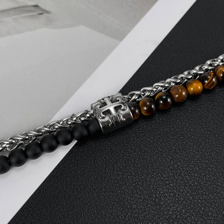 Bratara inox reglabila Unisex cu Ochi de Tigru si Roca Vulcanica [5]