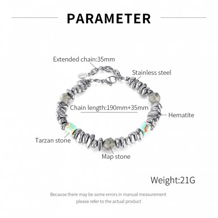 Bratara inox reglabila Unisex cu Tarzanstone  si Hematite [8]