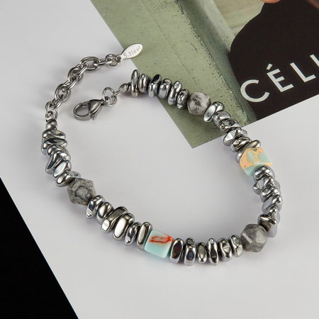 Bratara inox reglabila Unisex cu Tarzanstone  si Hematite [12]