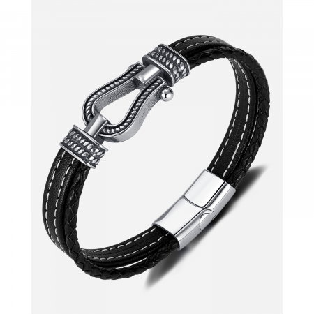 Bratara inox si piele cu potcoava norocoasa [14]