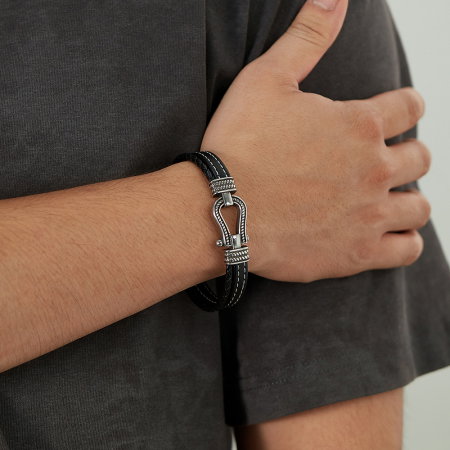 Bratara inox si piele cu potcoava norocoasa [10]