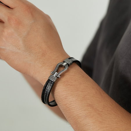 Bratara inox si piele cu potcoava norocoasa [1]