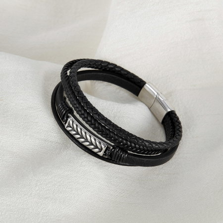 Bratara inox si piele impletita cu placuta spic [12]