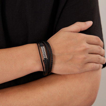 Bratara inox si piele impletita cu placuta spic [5]