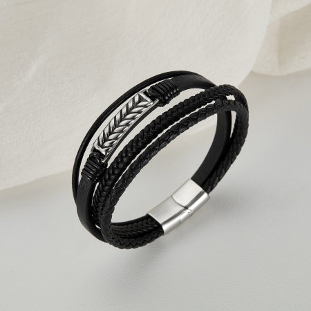 Bratara inox si piele impletita cu placuta spic [11]