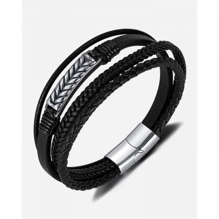 Bratara inox si piele impletita cu placuta spic [14]