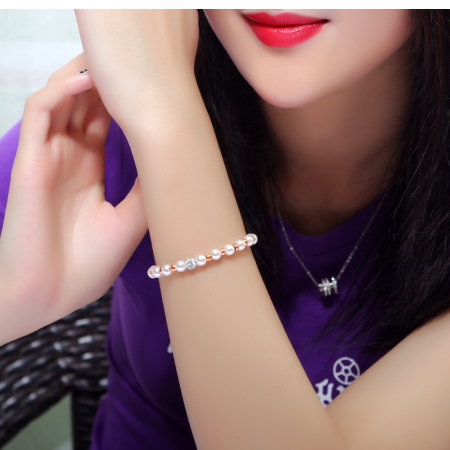 Bratara inox sirag de perle placata cu aur roz [3]