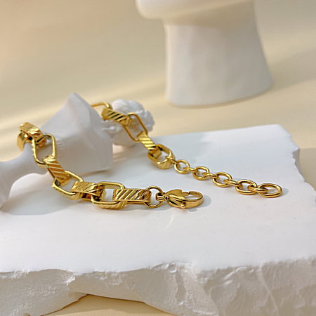 Bratara inox Unisex cu zale geometrice placata cu aur de 18 k – Stil modern si eleganta metalica [8]