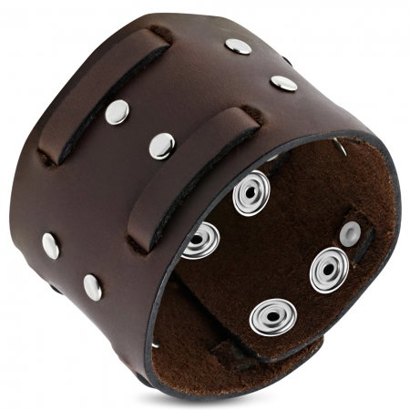 Bratara lata din piele naturala cu valuri si tinte metalice [0]