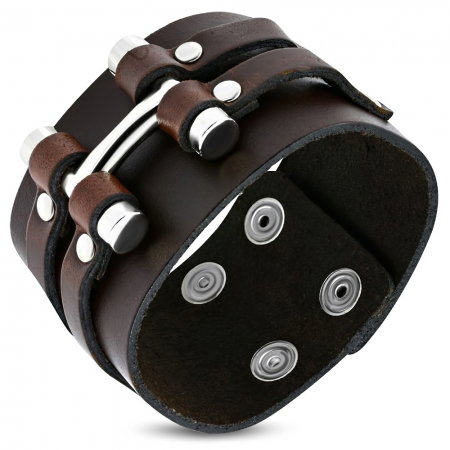 Bratara lata eleganta din piele maro cu capse - BSL0156 [0]