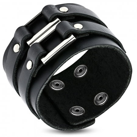 Bratara lata eleganta din piele neagra cu capse - BSL0157 [0]