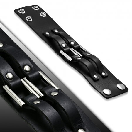 Bratara lata eleganta din piele neagra cu capse - BSL0157 [1]