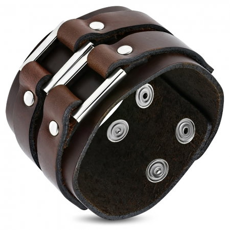 Bratara lata eleganta din piele maro cu capse - BSL0152 [0]