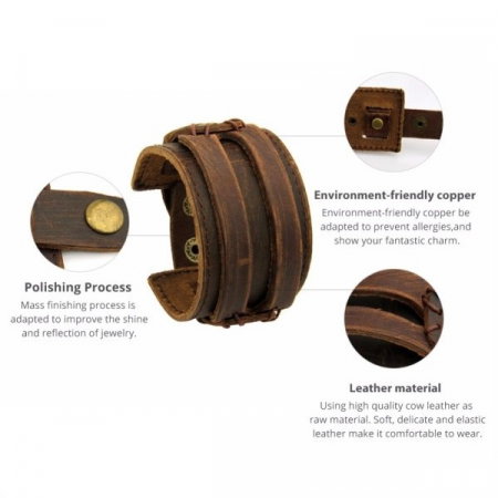 Bratara lata din piele naturala maro, reglabila (cu capse) - BSTF0014 [8]