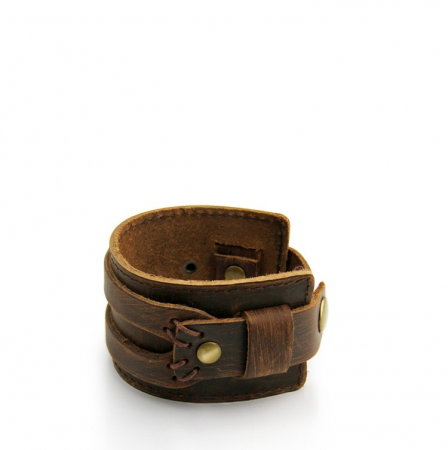 Bratara lata din piele naturala maro, reglabila (cu capse) - BSTF0014 [4]