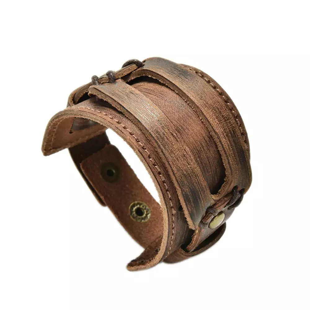 Bratara lata din piele naturala maro, reglabila (cu capse) - BSTF0014