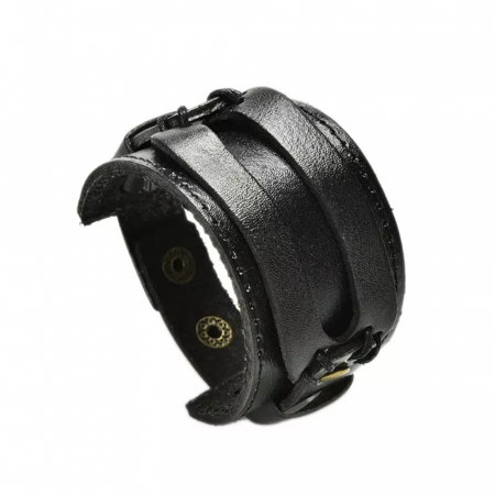 Bratara lata din piele naturala neagra cu capse - BSTF0015 [0]