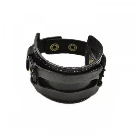 Bratara lata din piele naturala neagra cu capse - BSTF0015 [2]