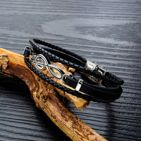 Bratara Musical tripla din piele impletita si inox [3]