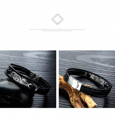 Bratara Musical tripla din piele impletita si inox [11]