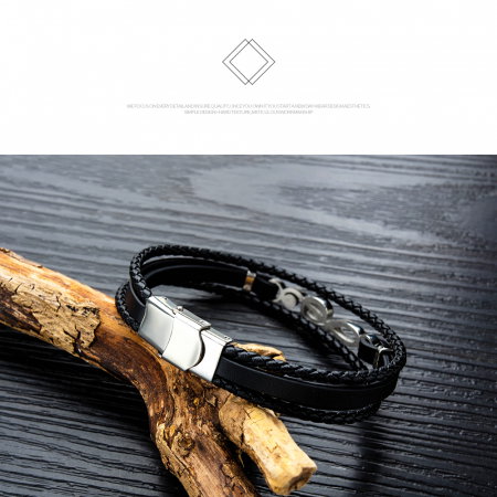 Bratara Musical tripla din piele impletita si inox [13]