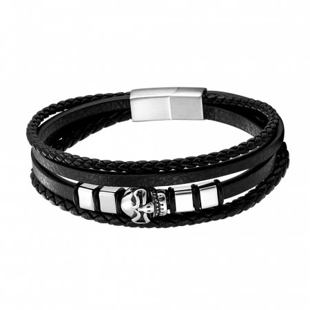 Bratara neagra din piele naturala cu craniu inox [2]