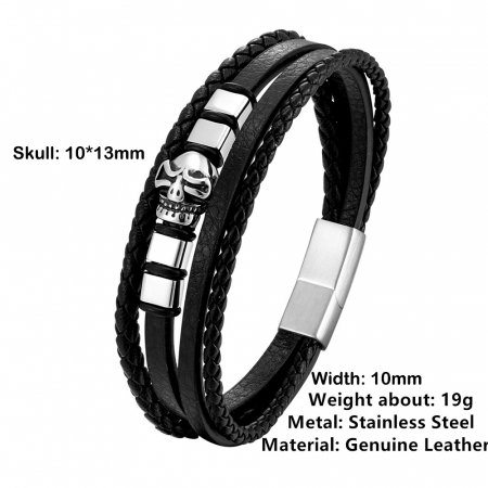 Bratara neagra din piele naturala cu craniu inox [3]