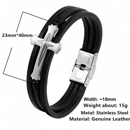 Bratara neagra din piele naturala cu cruce inox [1]