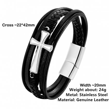 Bratara neagra din piele naturala cu cruce si inchizatoare din inox [2]
