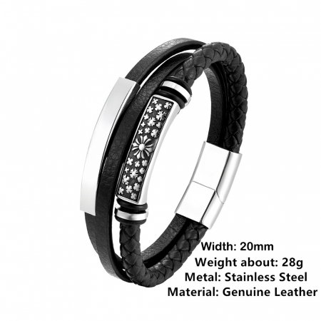 Bratara neagra din piele naturala cu simboluri malteze si inchizatoare din inox [4]