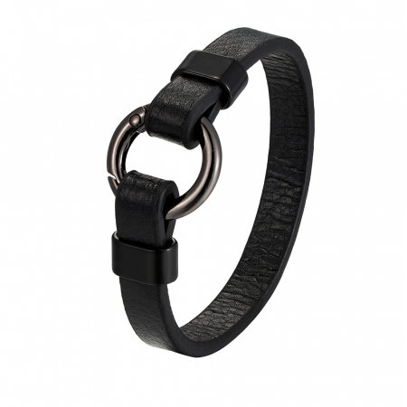 Bratara neagra din piele naturala cu inchizatoare inox negru [0]