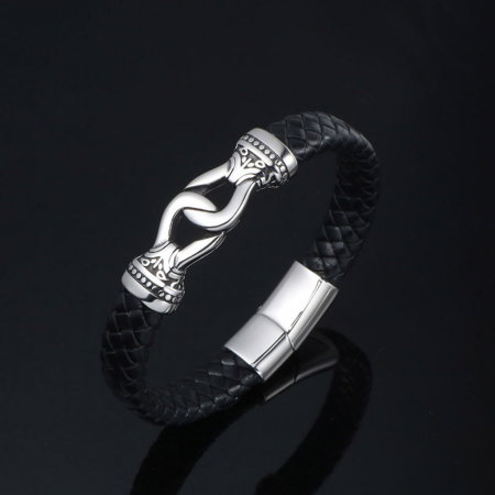 Bratara neagra din piele naturala si inox Destine Inlantuite [1]