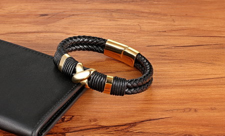 Bratara neagra din piele naturala si inox Factorul X [2]