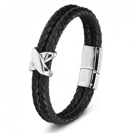 Bratara neagra din piele naturala si inox Factorul X