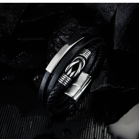 Bratara nod marinaresc din inox si piele neagra [11]