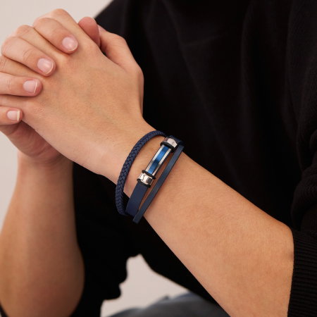 Bratara piele bleumarin si placuta inox cu insertie albastra – Eleganta moderna si rafinament masculin [3]