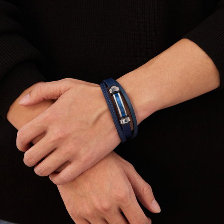 Bratara piele bleumarin si placuta inox cu insertie albastra – Eleganta moderna si rafinament masculin [12]