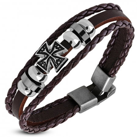 Bratara piele maro cu cruce BSL3341 [0]