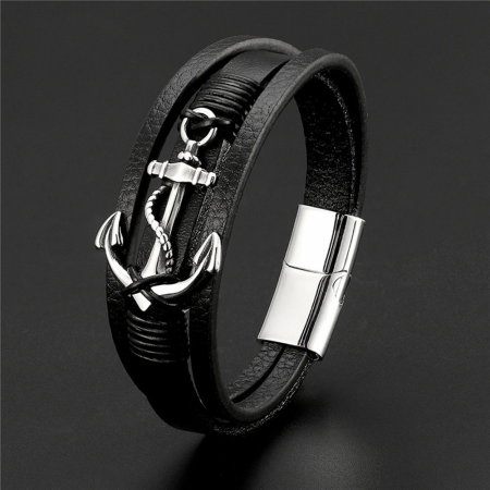 Bratara piele naturala cu ancora si inchizatoare din inox [1]