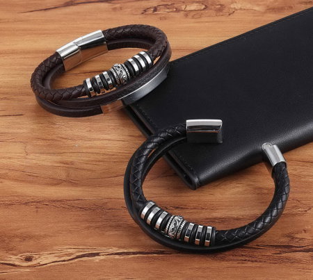 Bratara piele naturala maro cu elemente si inchizatoare din inox [4]