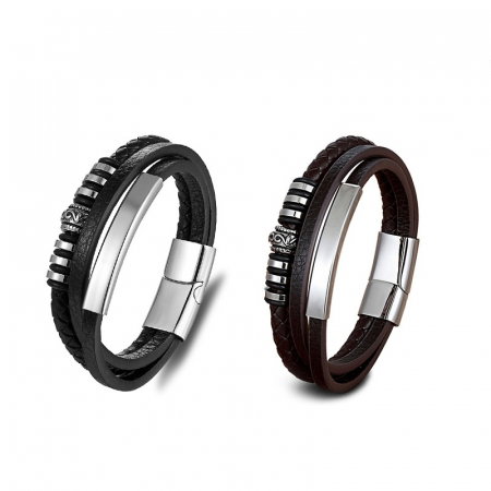 Bratara piele naturala maro cu elemente si inchizatoare din inox [5]