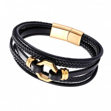 Bratara piele naturala cu elemente si inchizatoare aurii din inox [1]