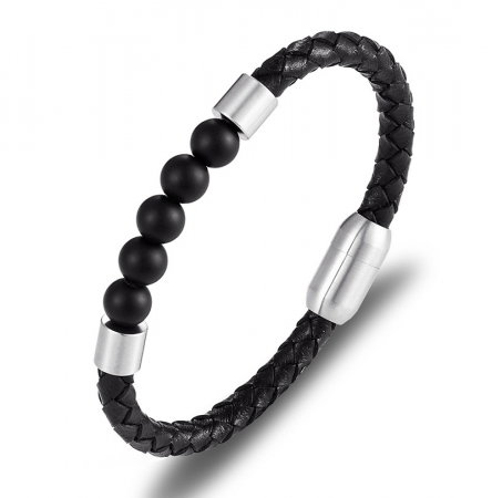 Bratara piele naturala si inox cu Onix